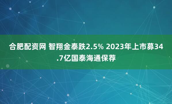 合肥配资网 智翔金泰跌2.5% 2023年上市募34.7亿国泰海通保荐